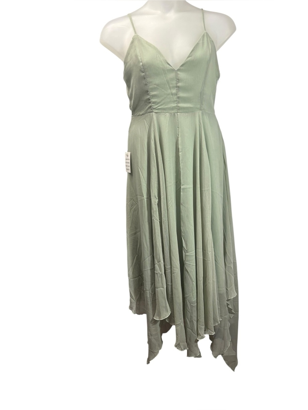 Mia Joy Athena Asymmetrical Sage Green Spaghetti Strap Dress Large New with Tags